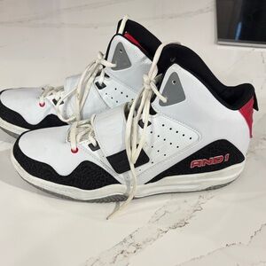 AND1 White and Black High-Tops with Red Detail